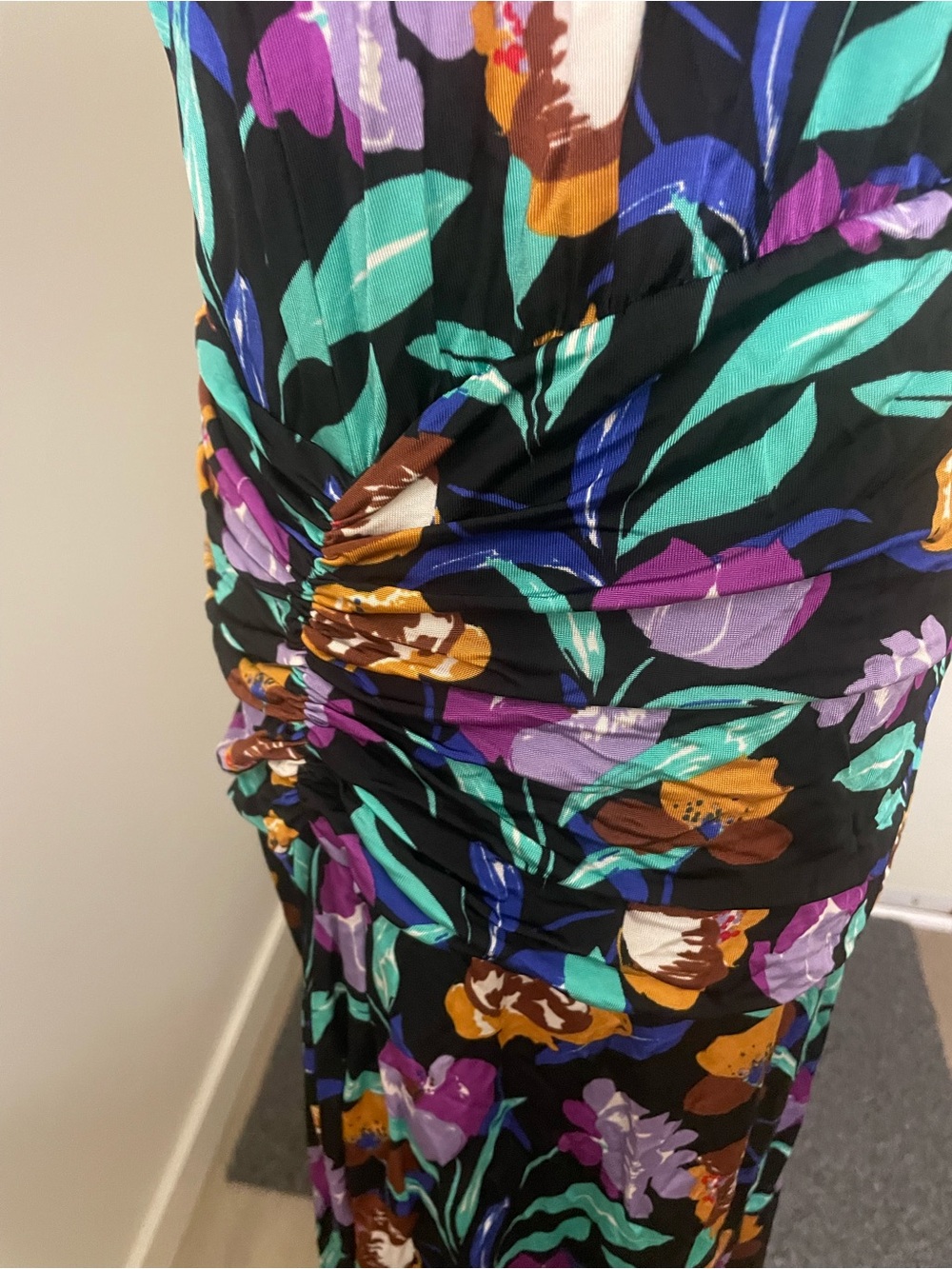 Etro Black Maxi Dress with Purple, Teal & Gold Floral Print - Picture 5 of 11